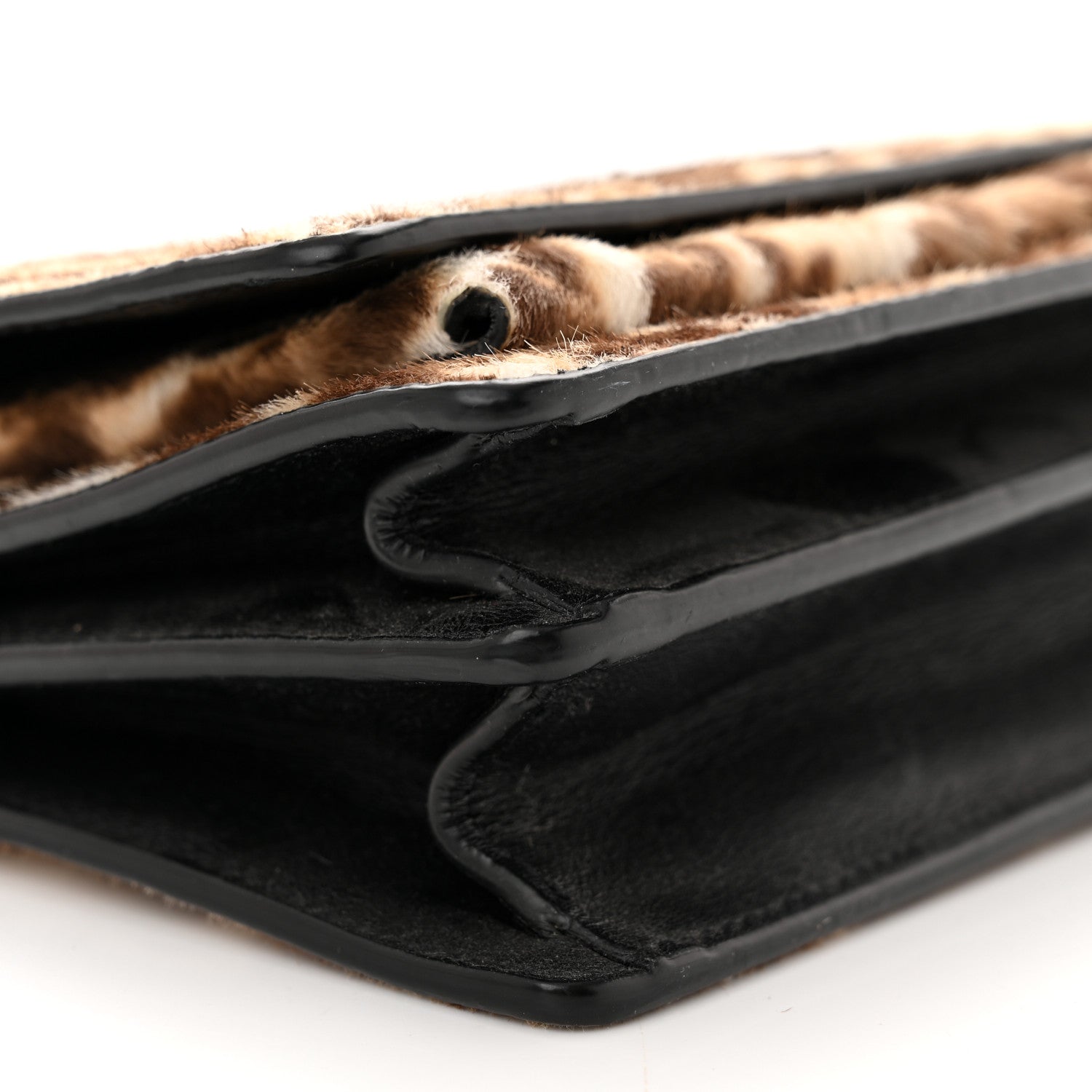 Saint Laurent Calf Hair Leopard Print Monogram Small Sunset Chain Wallet Natural Black 9 of 13