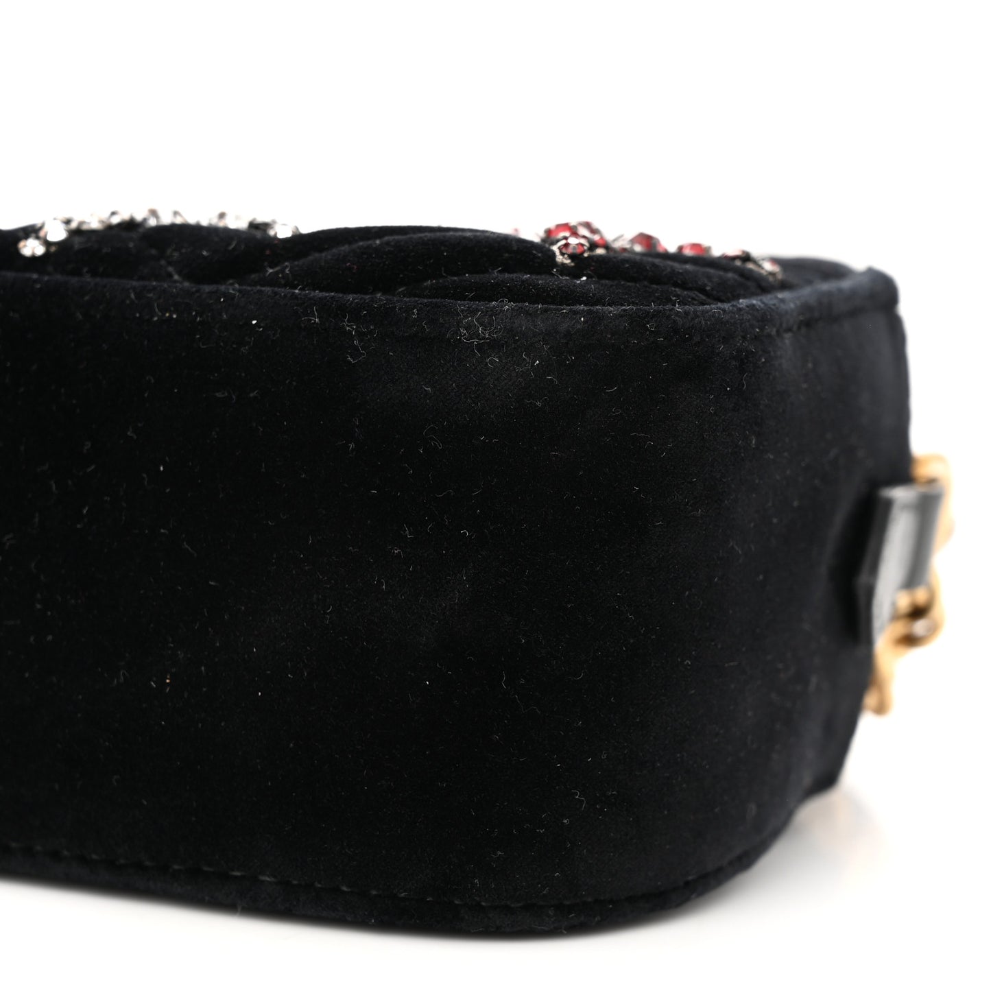 Velvet Matelasse Crystal Star Embroidered Small GG Marmont Chain Shoulder Bag Black