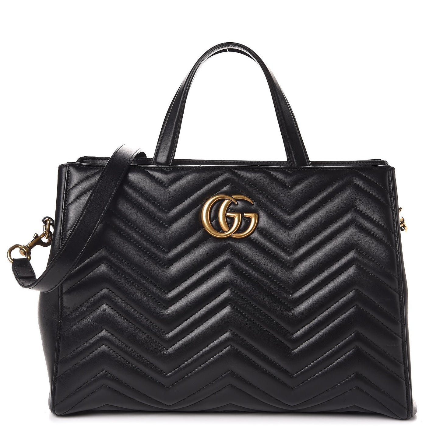 Calfskin Matelasse Medium GG Marmont Tote Black
