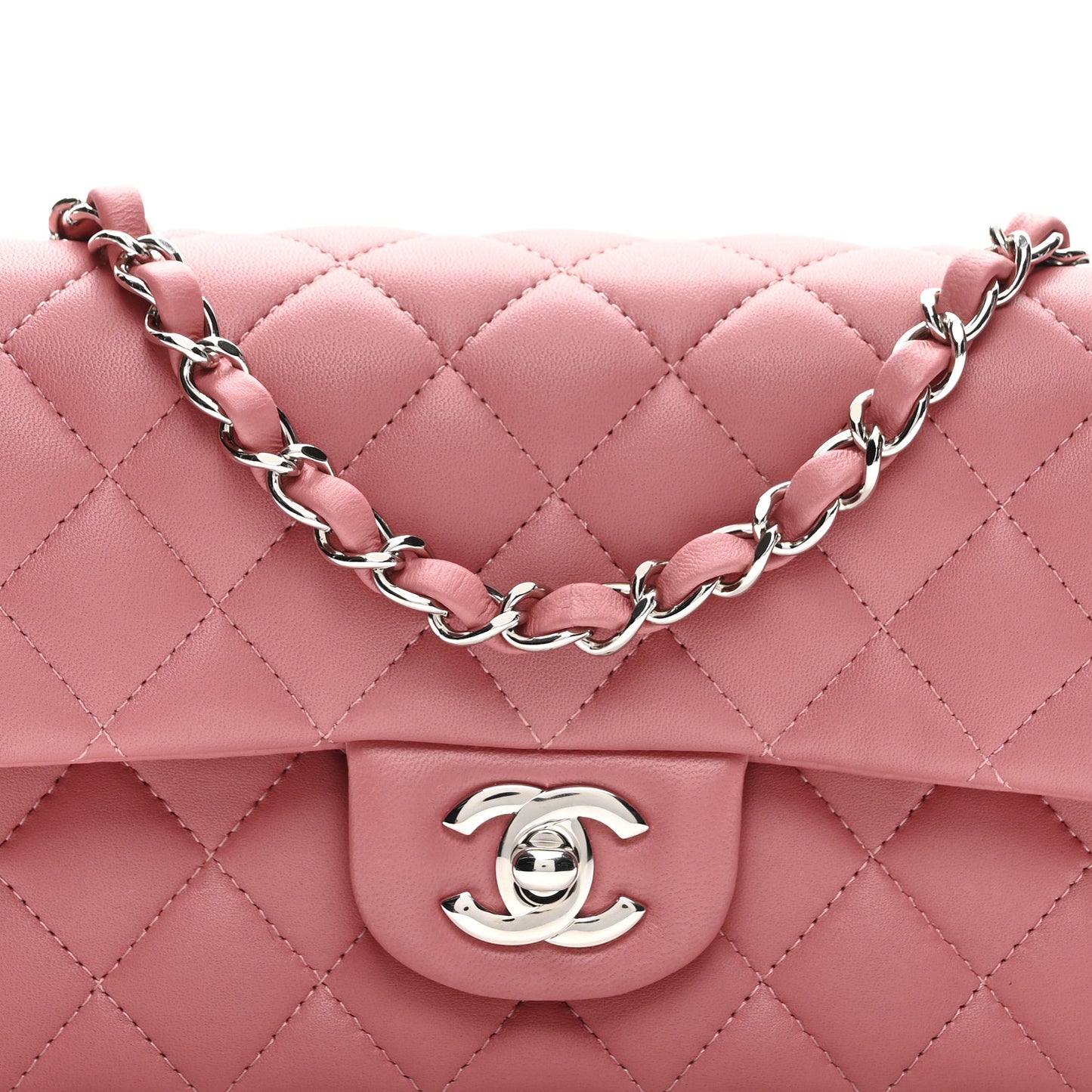 Lambskin Quilted Mini Rectangular Flap Pink