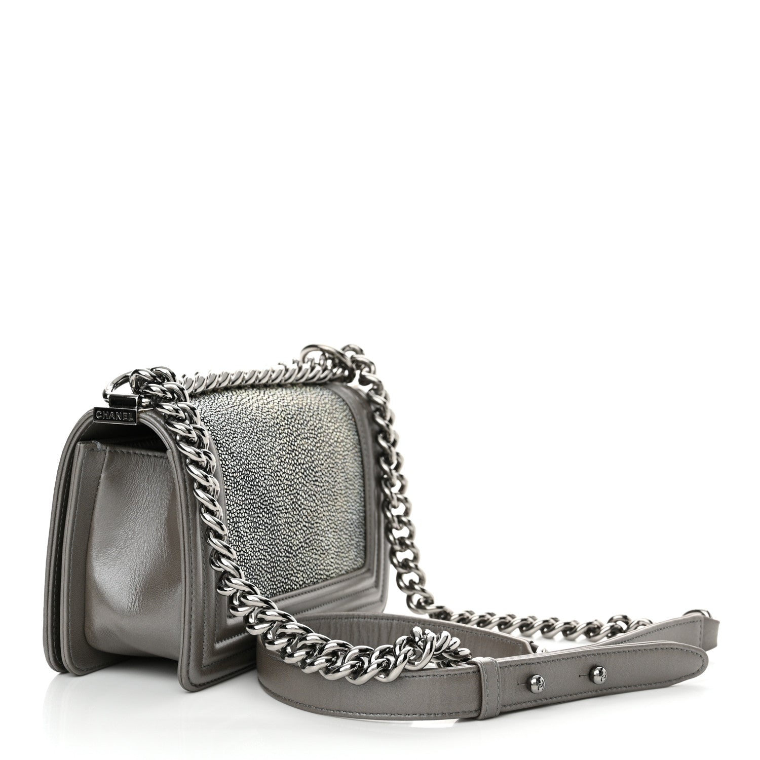 Chanel Galuchat Stingray Small Boy Flap Silver 3 of 11