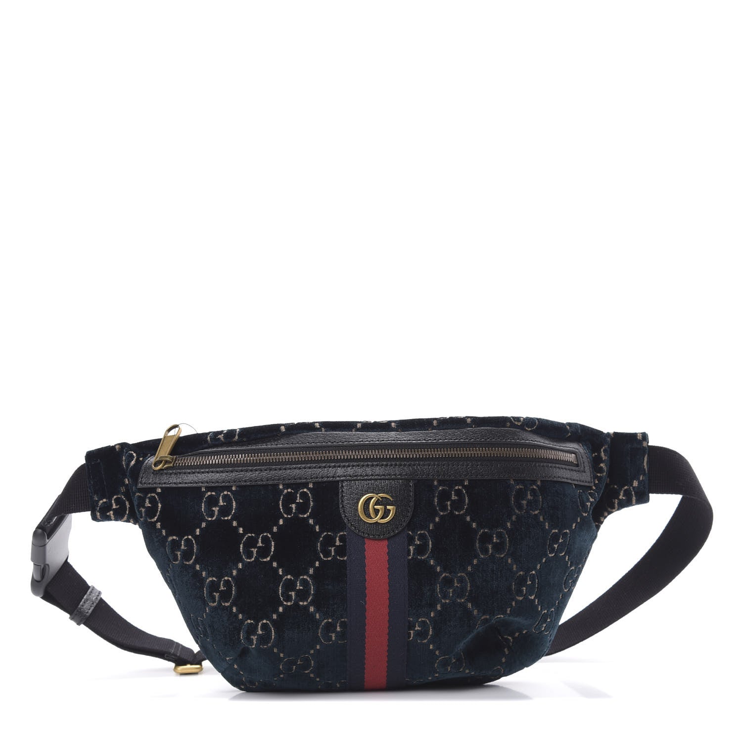 Gucci Velvet GG Monogram Web Belt Bag Blue Beige 1 of 10