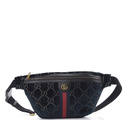 Gucci Velvet GG Monogram Web Belt Bag Blue Beige 1 of 10