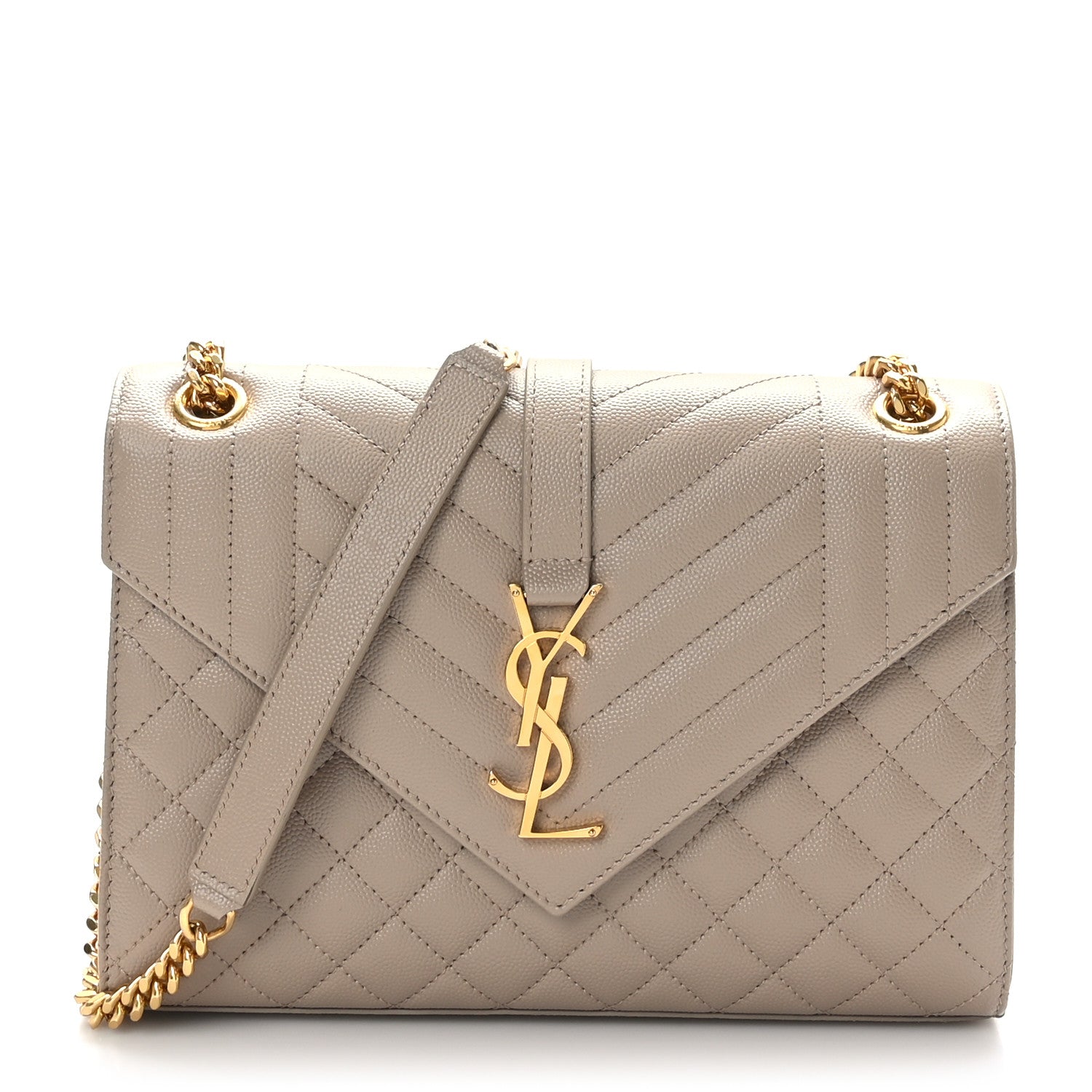 Saint Laurent Grain De Poudre Textured Mixed Matelasse Medium Triquilt Monogram Satchel Greyish Brown 1 of 9