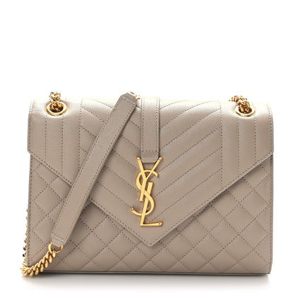 Saint Laurent Grain De Poudre Textured Mixed Matelasse Medium Triquilt Monogram Satchel Greyish Brown 1 of 9