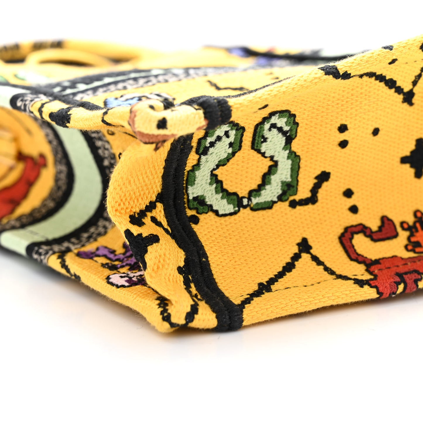 Canvas Embroidered Pixel Zodiac Mini Book Tote Phone Bag Jaune Multicolor