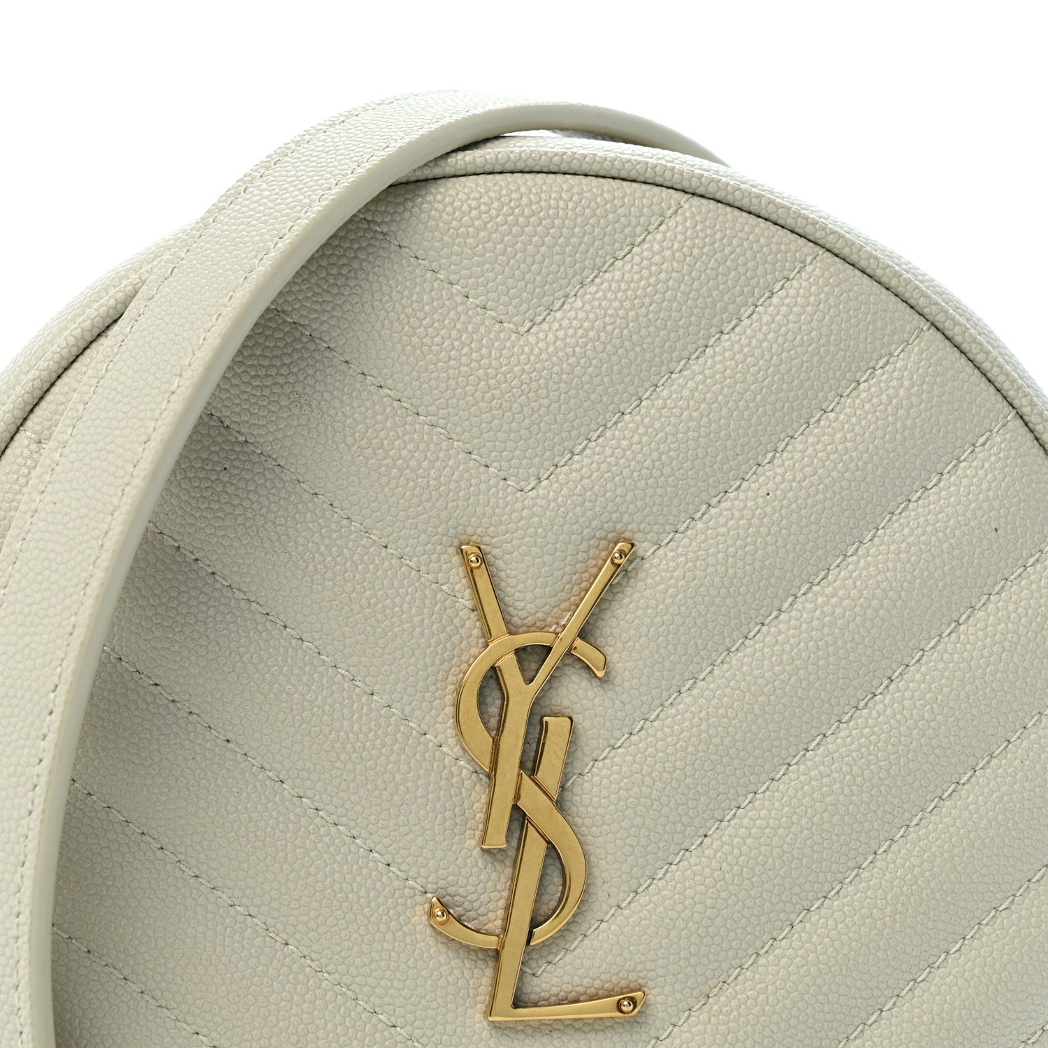 Saint Laurent Grain De Poudre Matelasse Chevron Quilted Round Vinyle Camera Bag Crema Soft 8 of 14