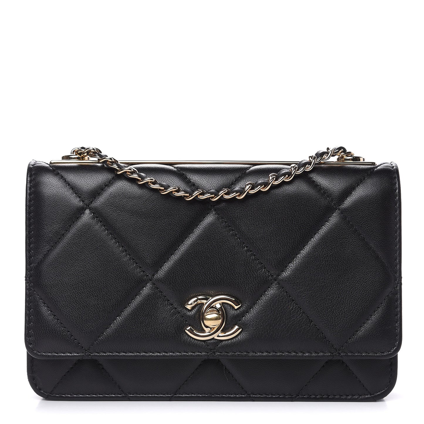 Lambskin Quilted Trendy CC Wallet On Chain WOC Black