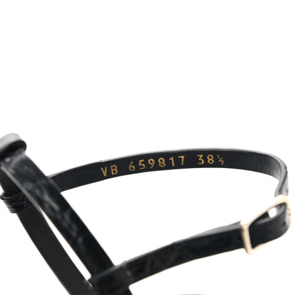 Saint Laurent Calfskin Crocodile Embossed Cassandra Monogram Sandals 38.5 Black 7 of 9
