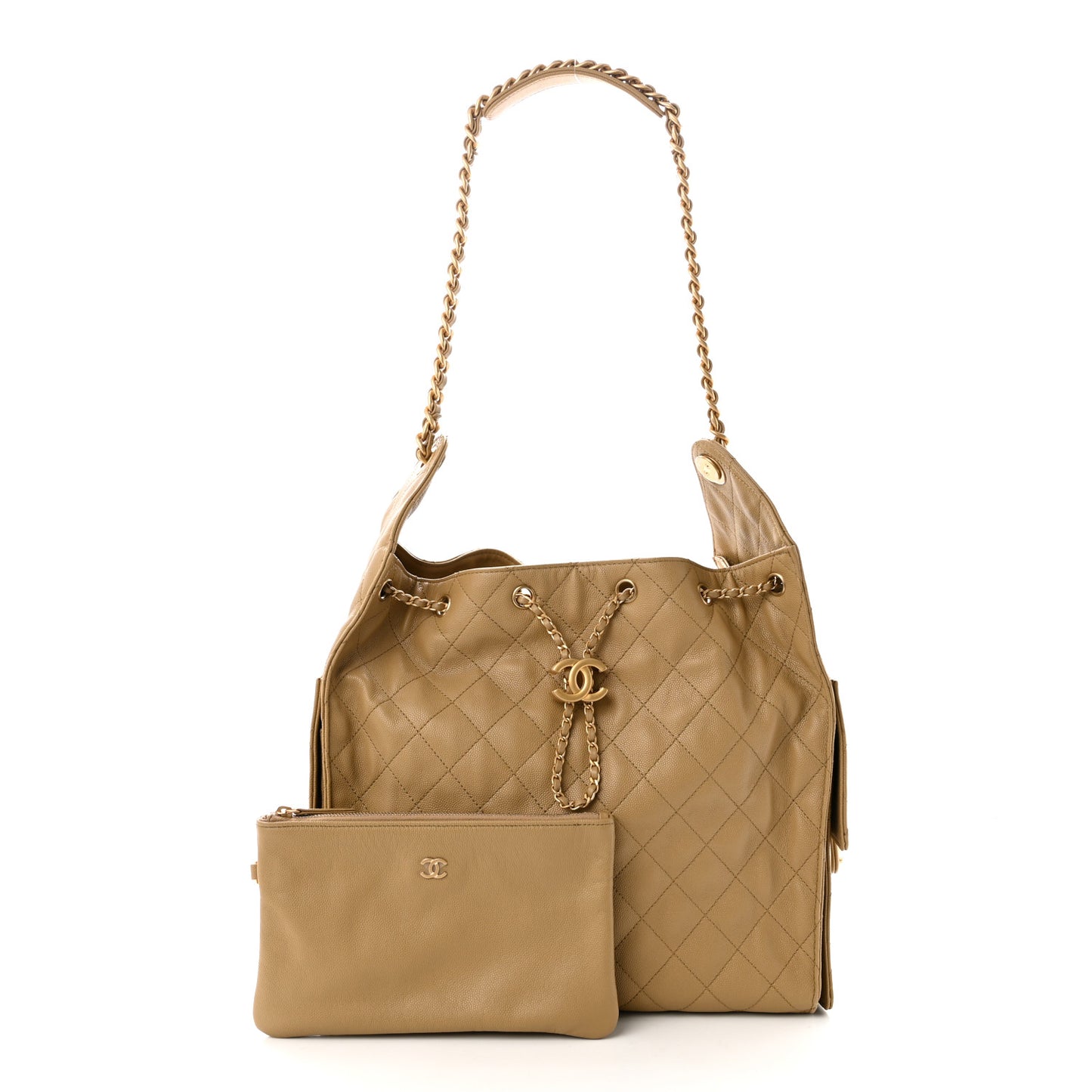 Caviar Quilted Medium Chanel 25 Handbag Dark Beige