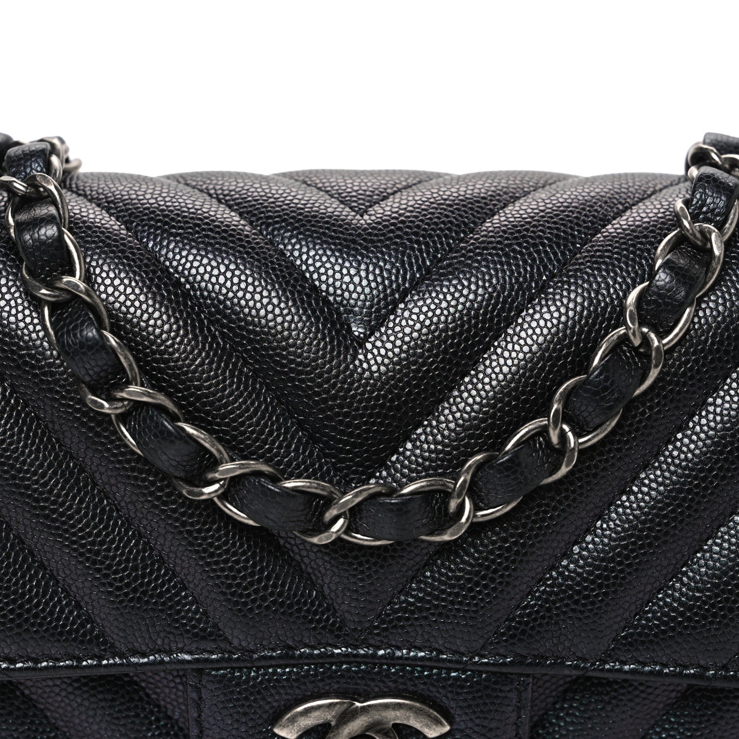 Chanel Metallic Caviar Chevron Quilted Mini Rectangular Flap Black 8 of 10