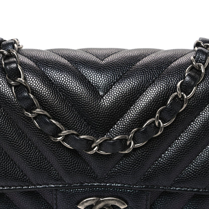 Chanel Metallic Caviar Chevron Quilted Mini Rectangular Flap Black 8 of 10