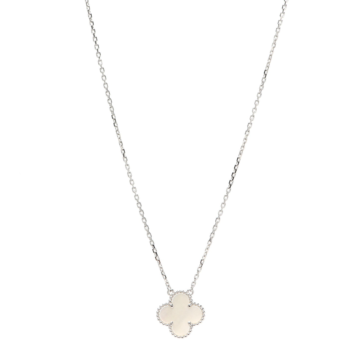 18K White Gold Mother of Pearl Vintage Alhambra Pendant Necklace