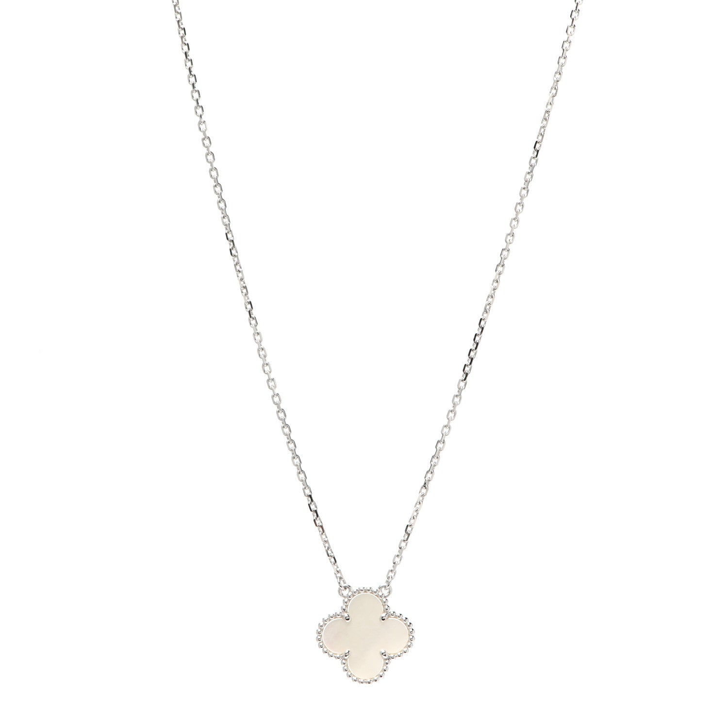 Van Cleef & Arpels 18K White Gold Mother of Pearl Vintage Alhambra Pendant Necklace 1 of 8