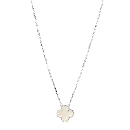 Van Cleef & Arpels 18K White Gold Mother of Pearl Vintage Alhambra Pendant Necklace 1 of 8