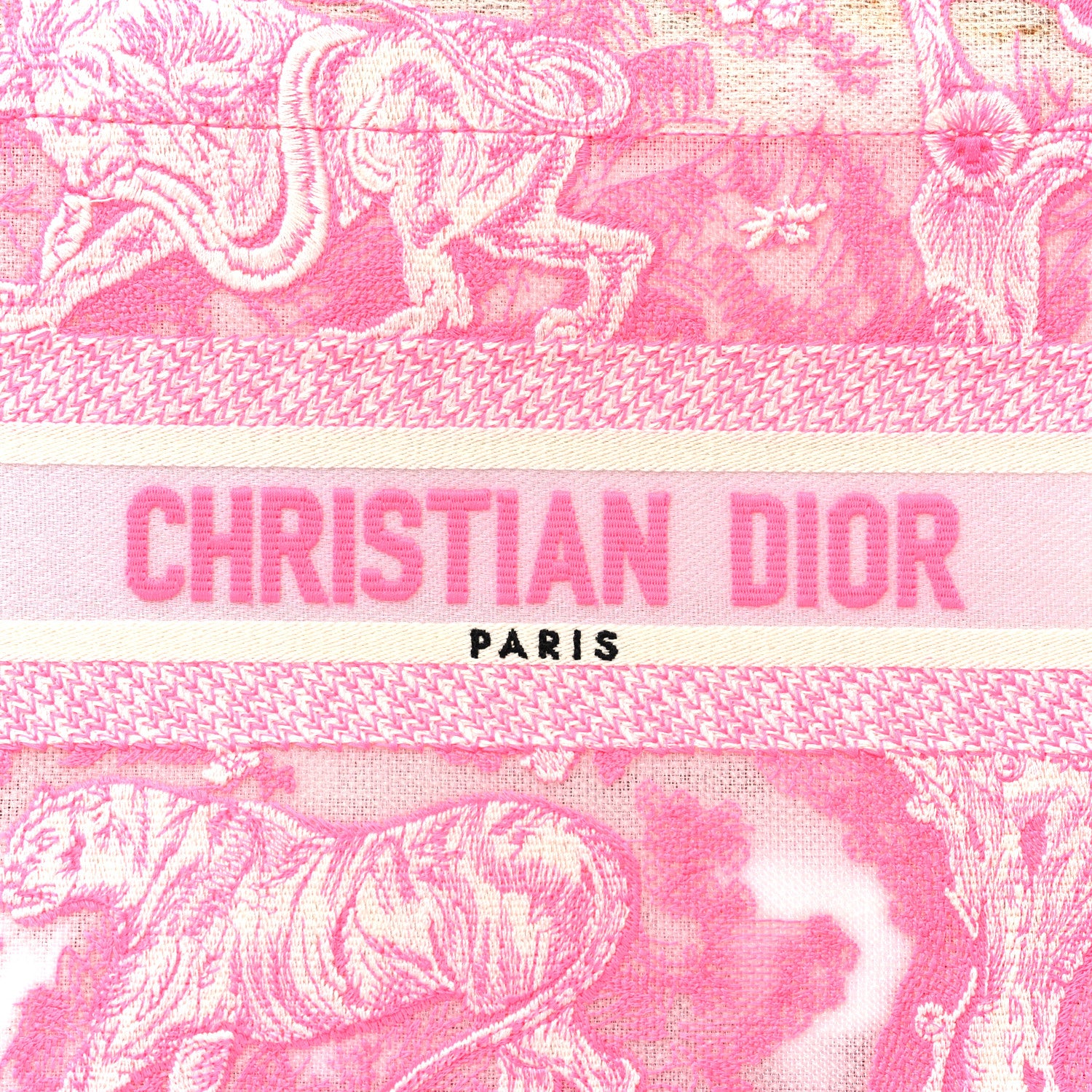 Christian Dior Transparent Canvas Embroidered Small Toile De Jouy Reverse Book Tote Fluorescent Pink 8 of 13