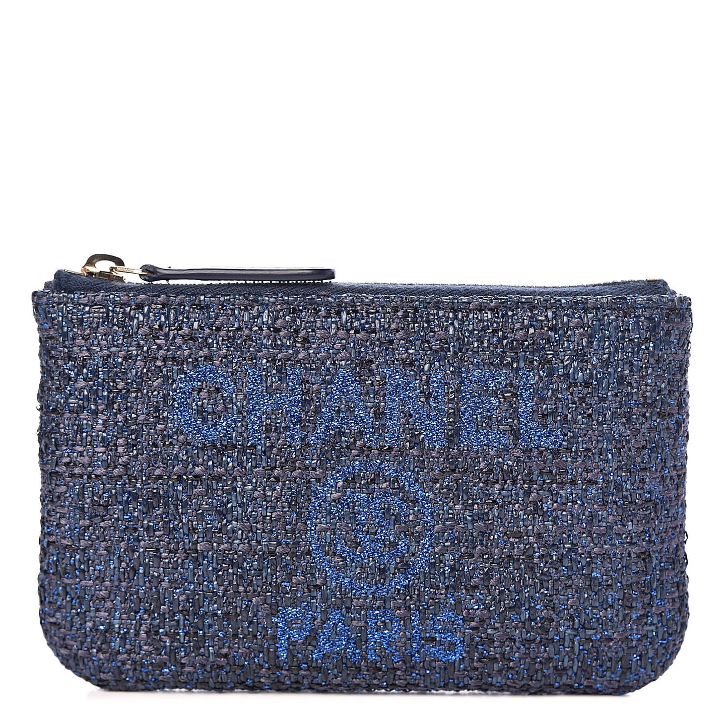 Woven Straw Raffia Deauville Cosmetic Pouch Blue