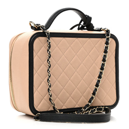 Chanel Caviar Quilted Large CC Filigree Vanity Case Beige Black 3 of 12