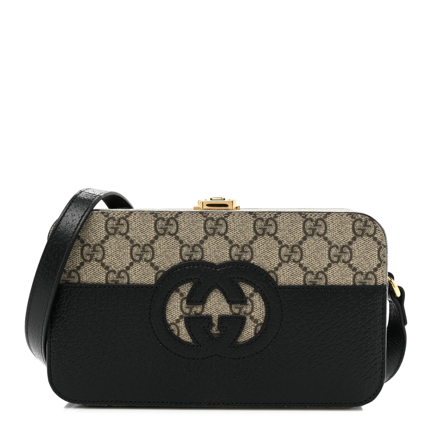 Gucci GG Supreme Monogram Textured Dollar Calfskin Mini New Basket Shoulder Bag Beige Ebony Black 1 of 12