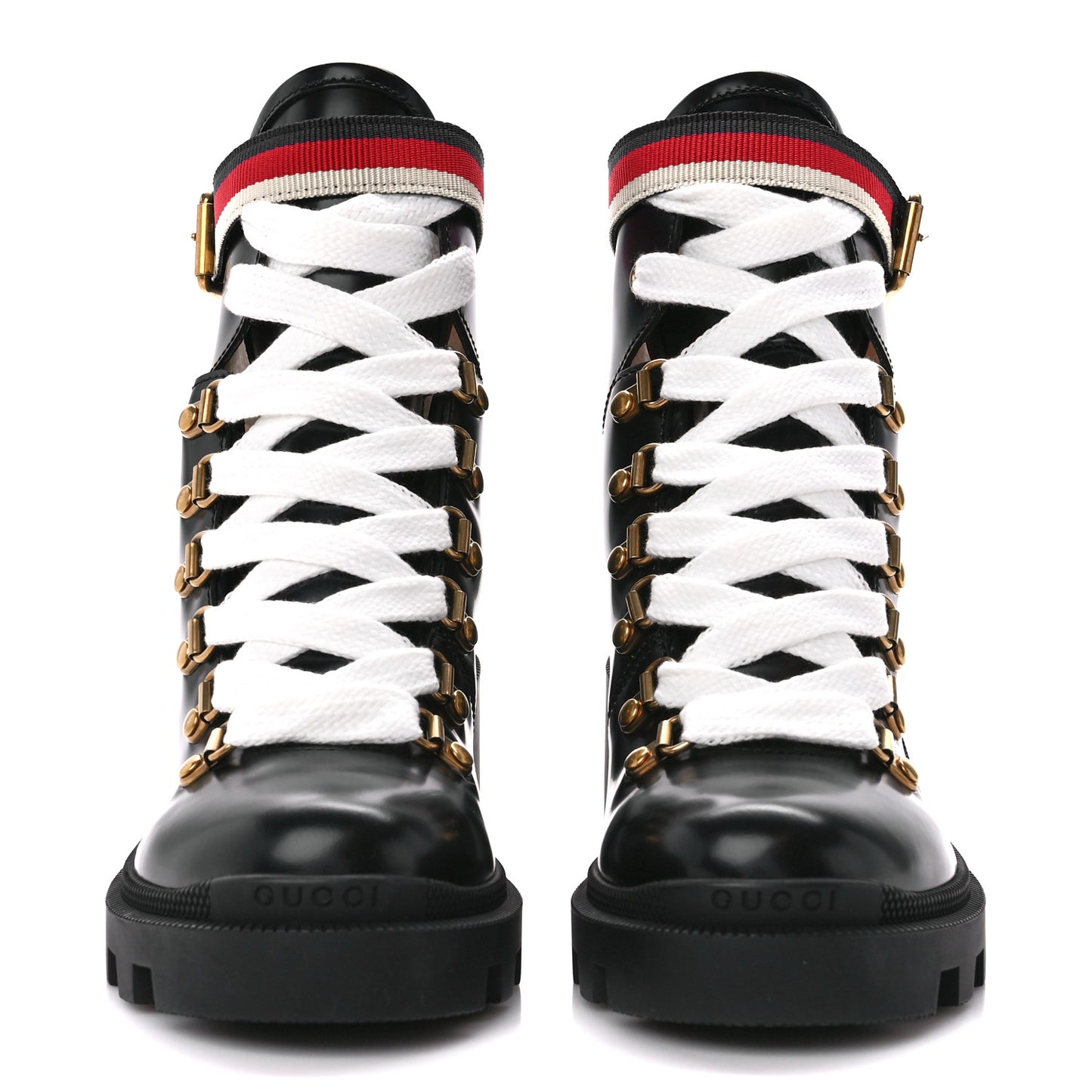 Calfskin Sylvie Web Lace Up Combat Boots 35 Black