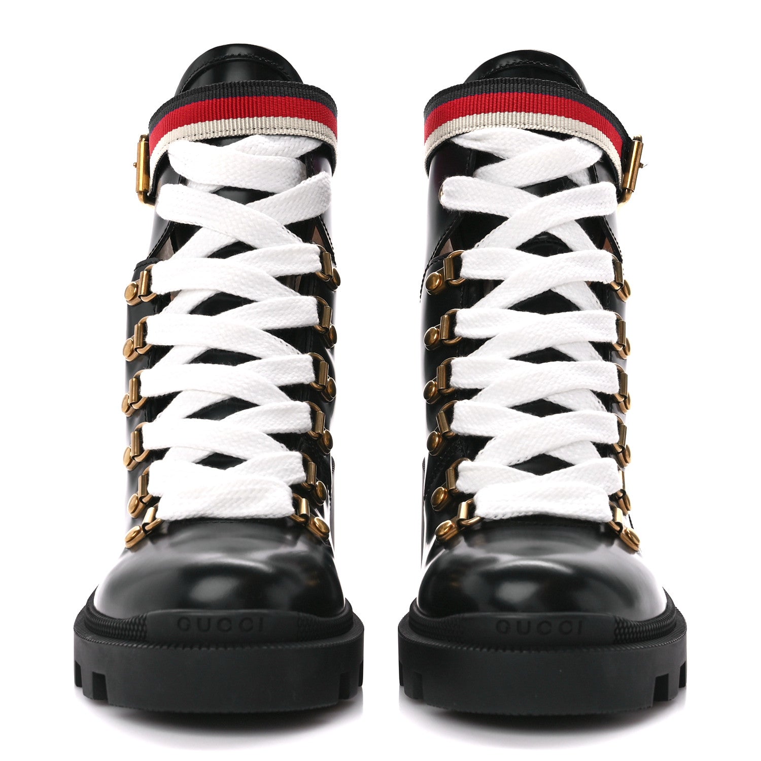 Gucci Calfskin Sylvie Web Lace Up Combat Boots 35 Black 2 of 10