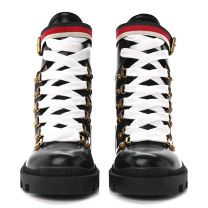 Gucci Calfskin Sylvie Web Lace Up Combat Boots 35 Black 2 of 10