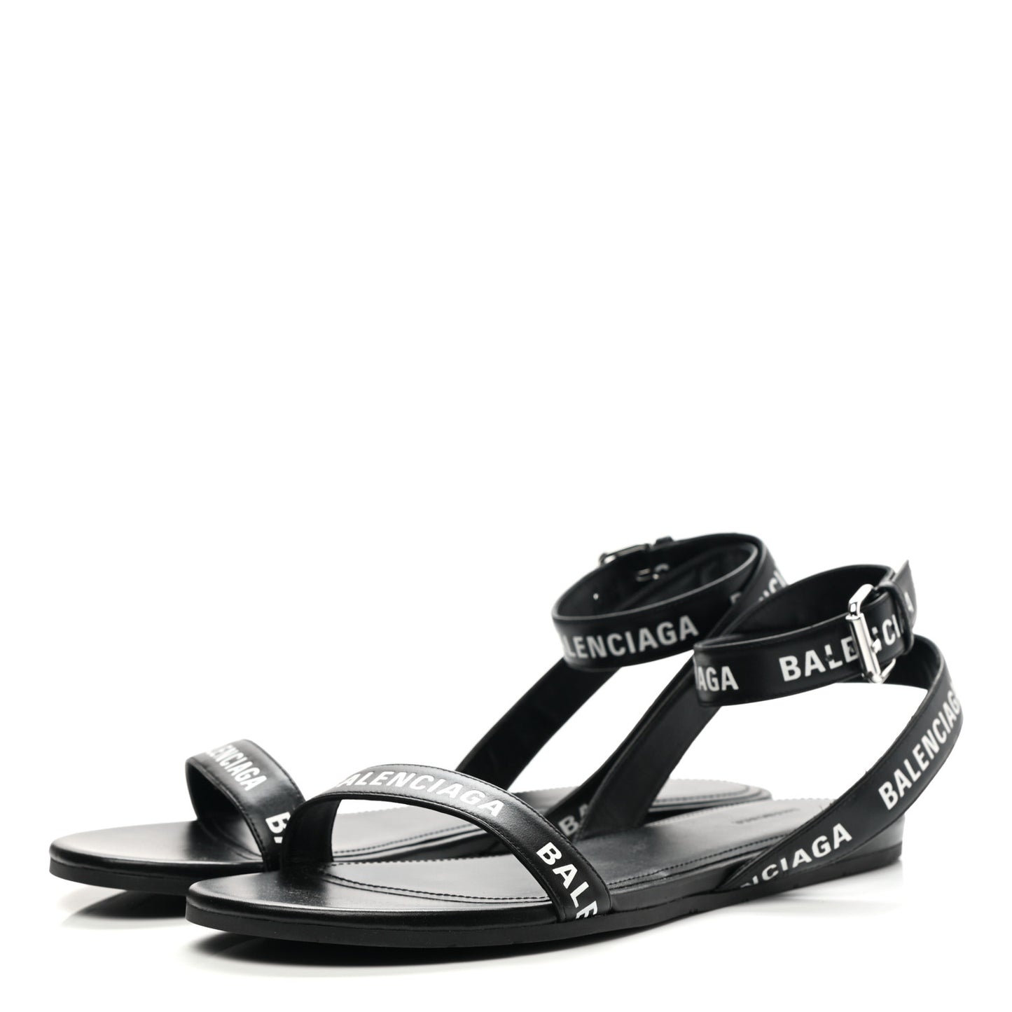 Calfskin Allover Logo Flat Sandals 36.5 Black White