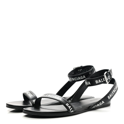 Balenciaga Calfskin Allover Logo Flat Sandals 36.5 Black White 3 of 9