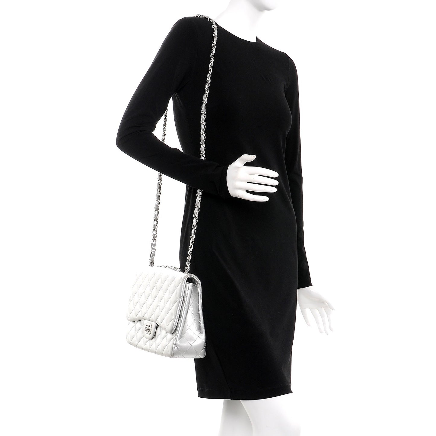 Metallic Lambskin Quilted Jumbo Single Flap Silver