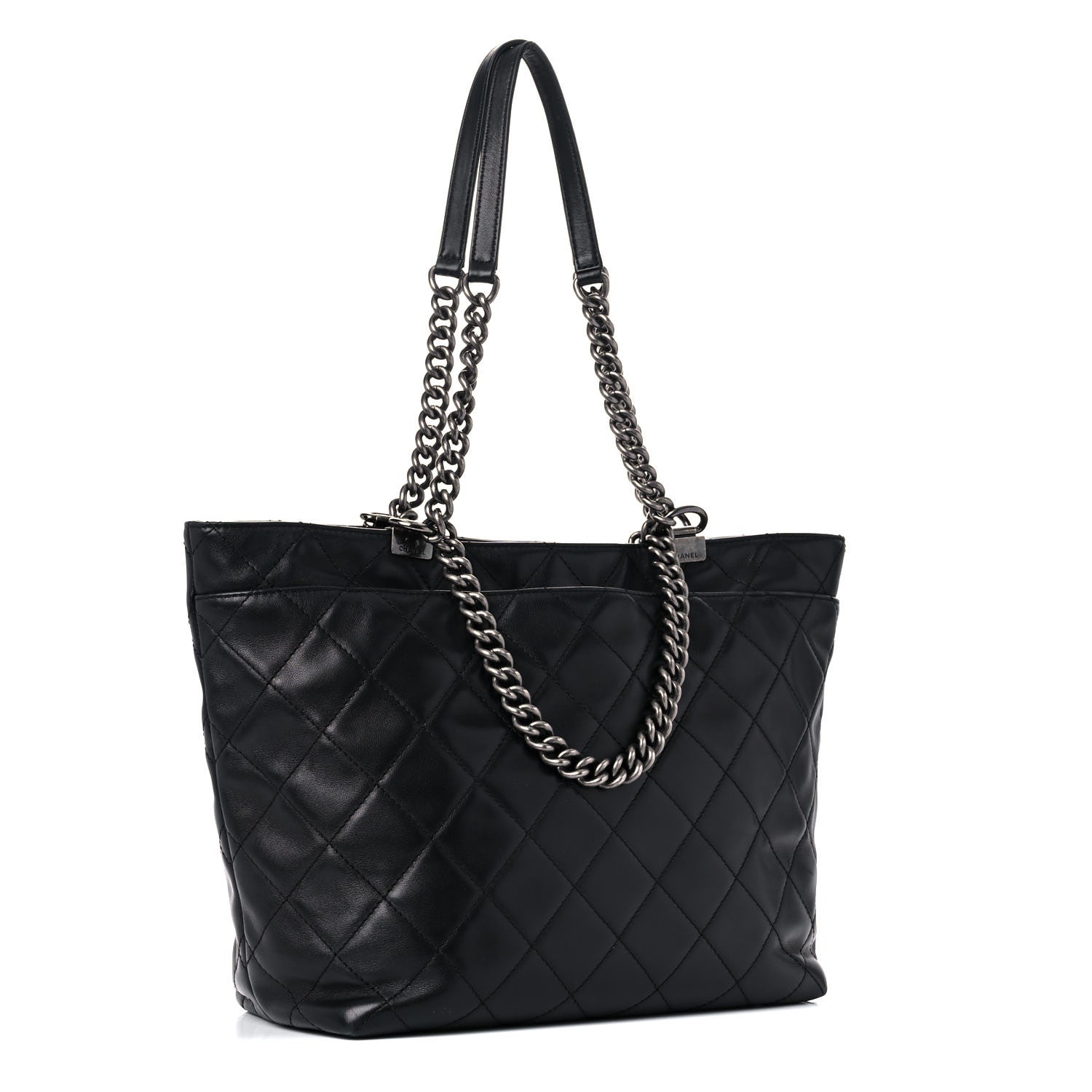 Chanel Sheepskin Quilted Chain Handle Large Shopping Tote Black 2 of 24
