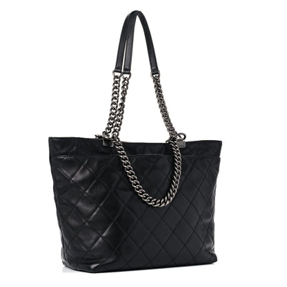 Chanel Sheepskin Quilted Chain Handle Large Shopping Tote Black 2 of 24