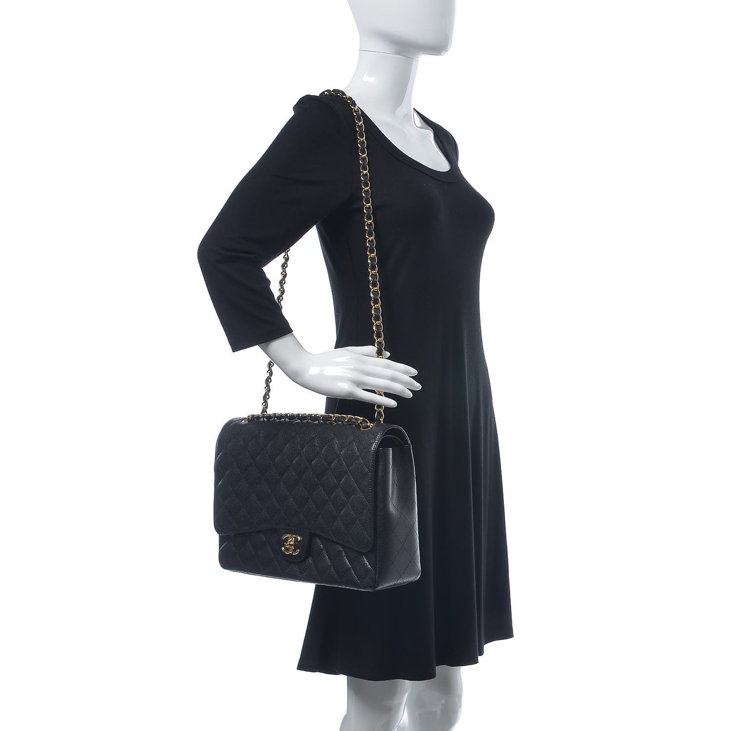 Caviar Quilted Maxi Double Flap Black