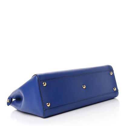 Fendi Vitello Morgan Fabric Jacquard Pequin Medium Peekaboo Iconic Satchel Blue Neon Tobacco 4 of 11