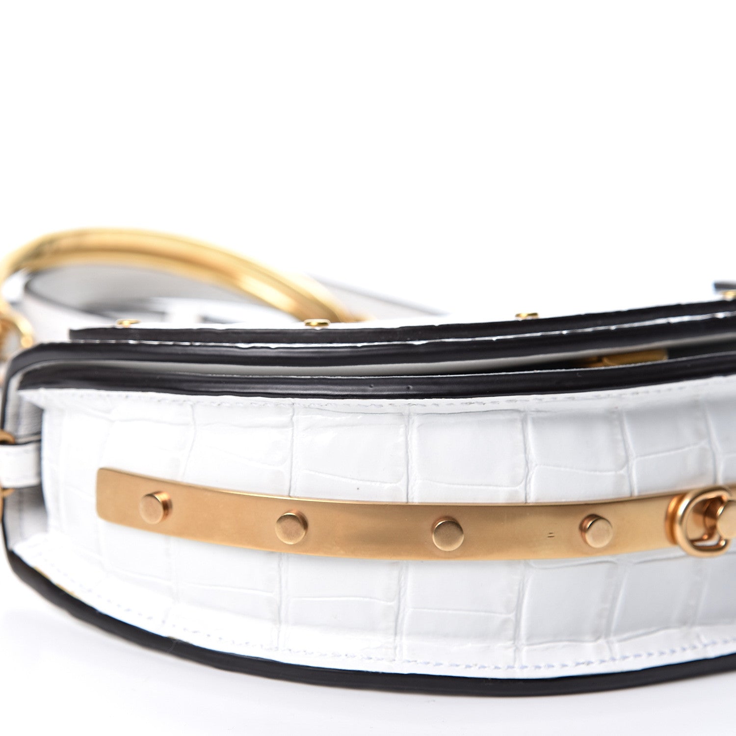 Chloe Calfskin Crocodile Embossed Small Nile Bracelet Minaudiere Bag White 7 of 8
