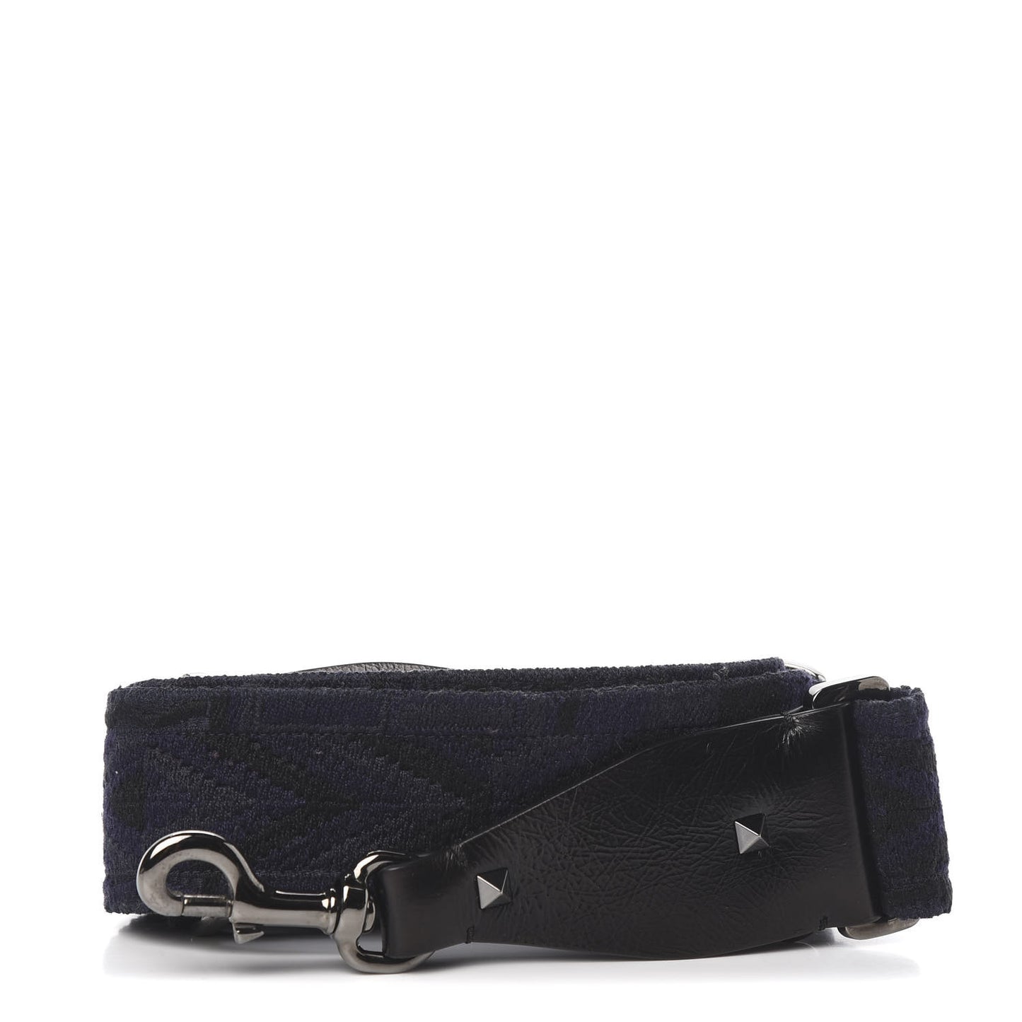 Canvas Geometric Embroidered Rockstud Guitar Strap Black Blue