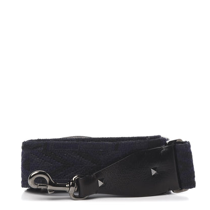 Valentino Garavani Canvas Geometric Embroidered Rockstud Guitar Strap Black Blue 1 of 5