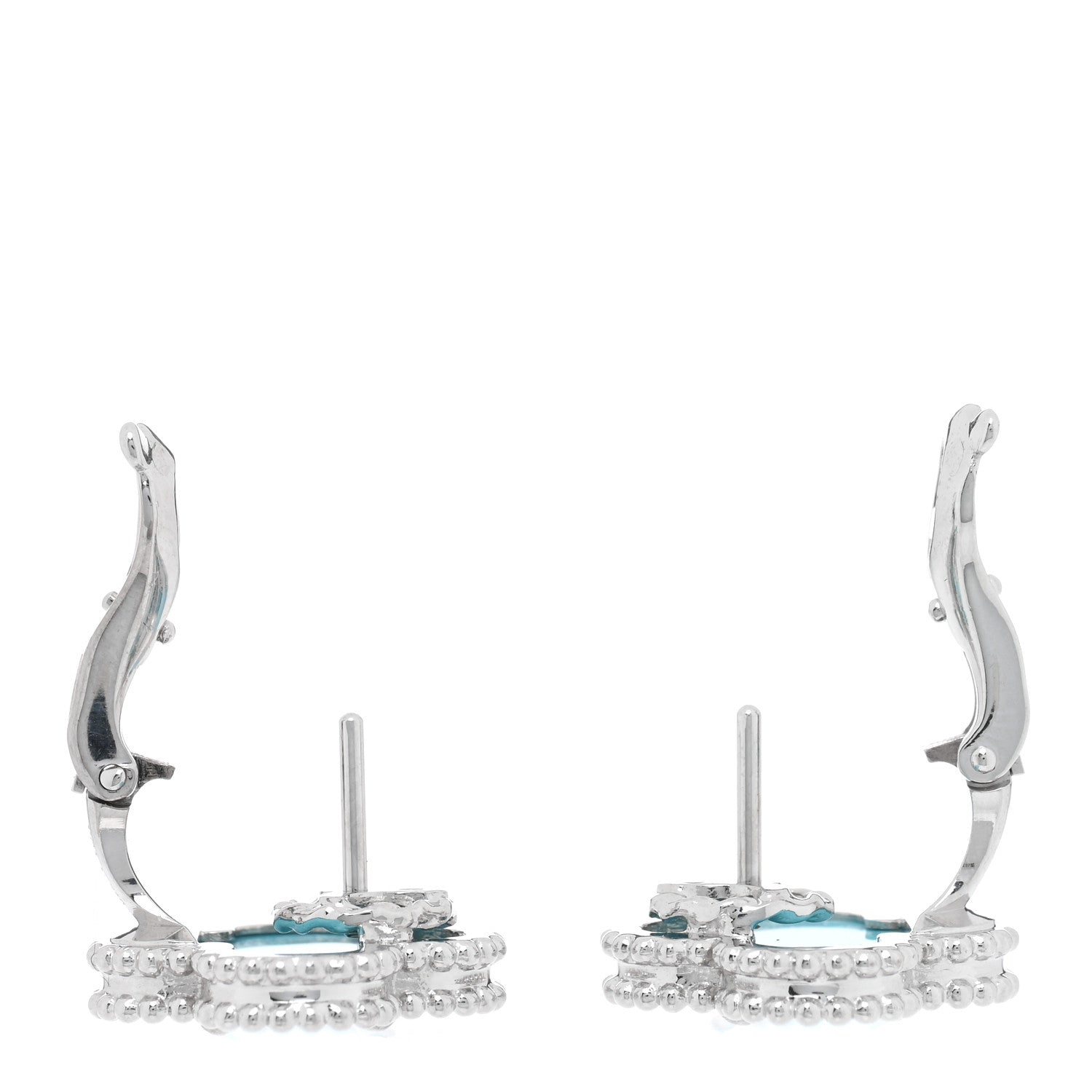 Van Cleef & Arpels 18K White Gold Turquoise Vintage Alhambra Earrings 3 of 4