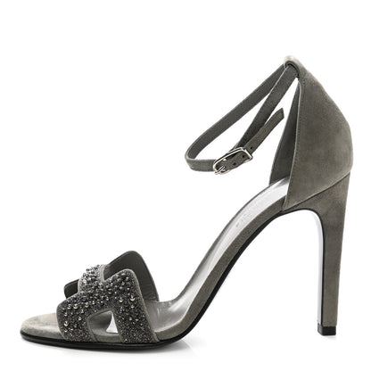 Hermes Suede Goatskin Crystal Premiere 105 Sandals 38 Grey 1 of 9