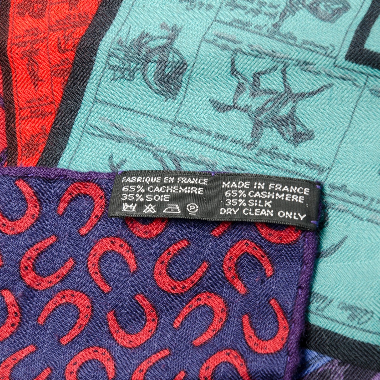 Cashmere Silk A Cheval Sur Mon Carre Shawl GM 140 Marine Rouge Vert
