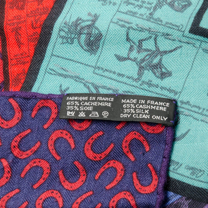 Hermes Cashmere Silk A Cheval Sur Mon Carre Shawl GM 140 Marine Rouge Vert 4 of 5