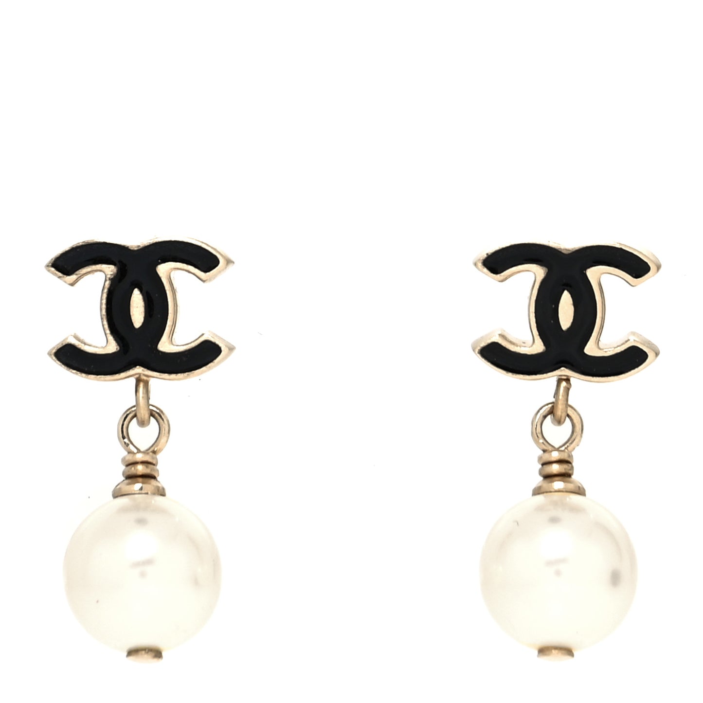Enamel CC Pearl Dangle Earrings Black