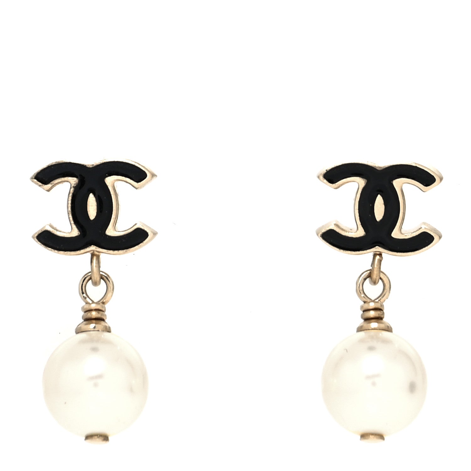 Chanel Enamel CC Pearl Dangle Earrings Black 1 of 4