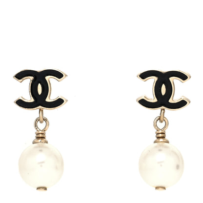 Chanel Enamel CC Pearl Dangle Earrings Black 1 of 4