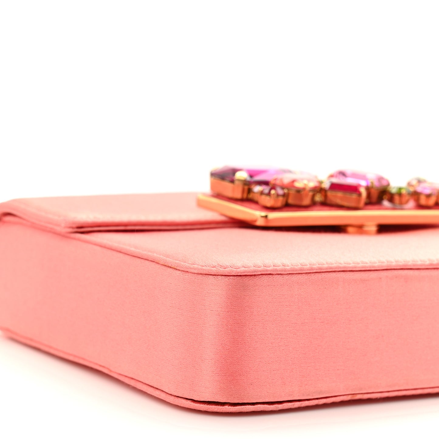 Satin Raso Stones Embellished Top Handle Bag Corallo