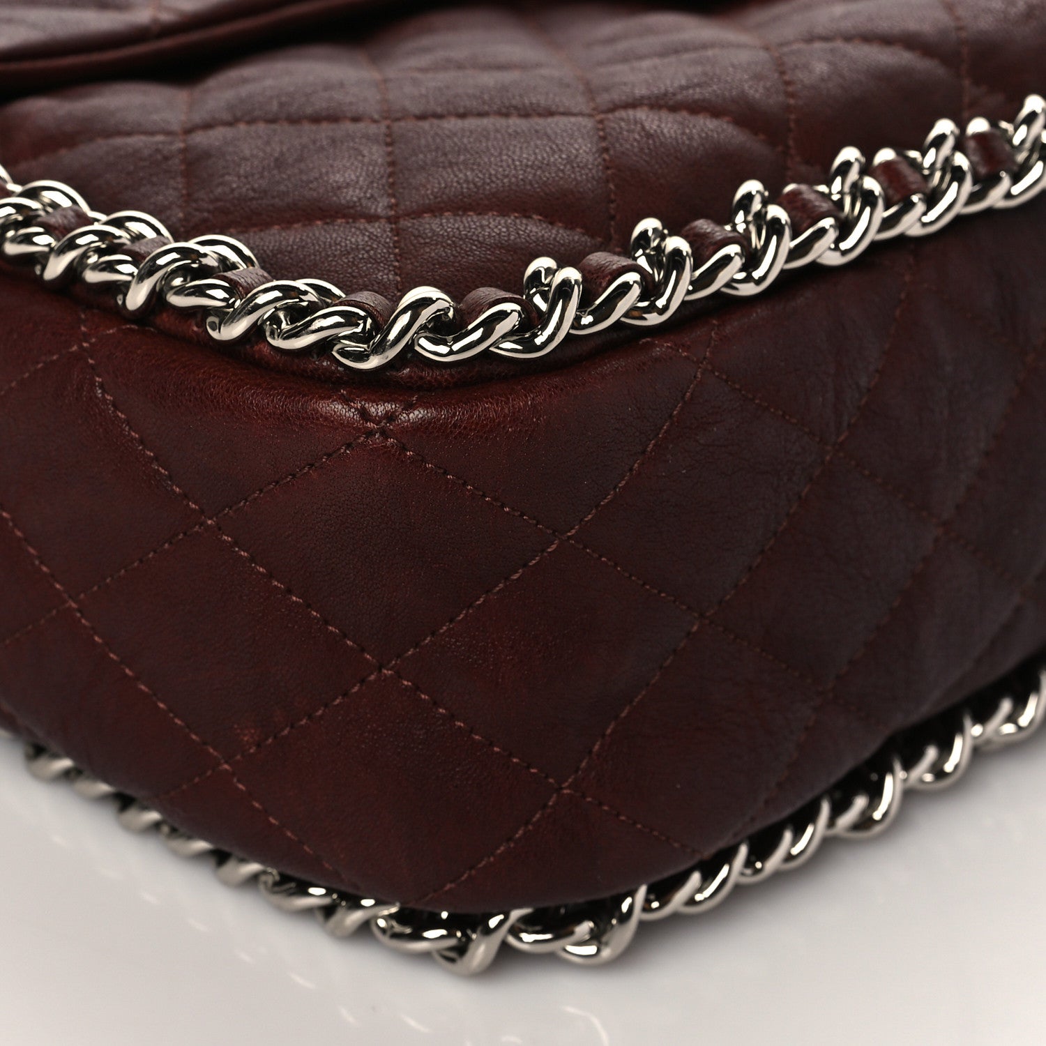 Chanel Washed Lambskin Quilted Chain Around Maxi Flap Dark Brown 8 of 10
