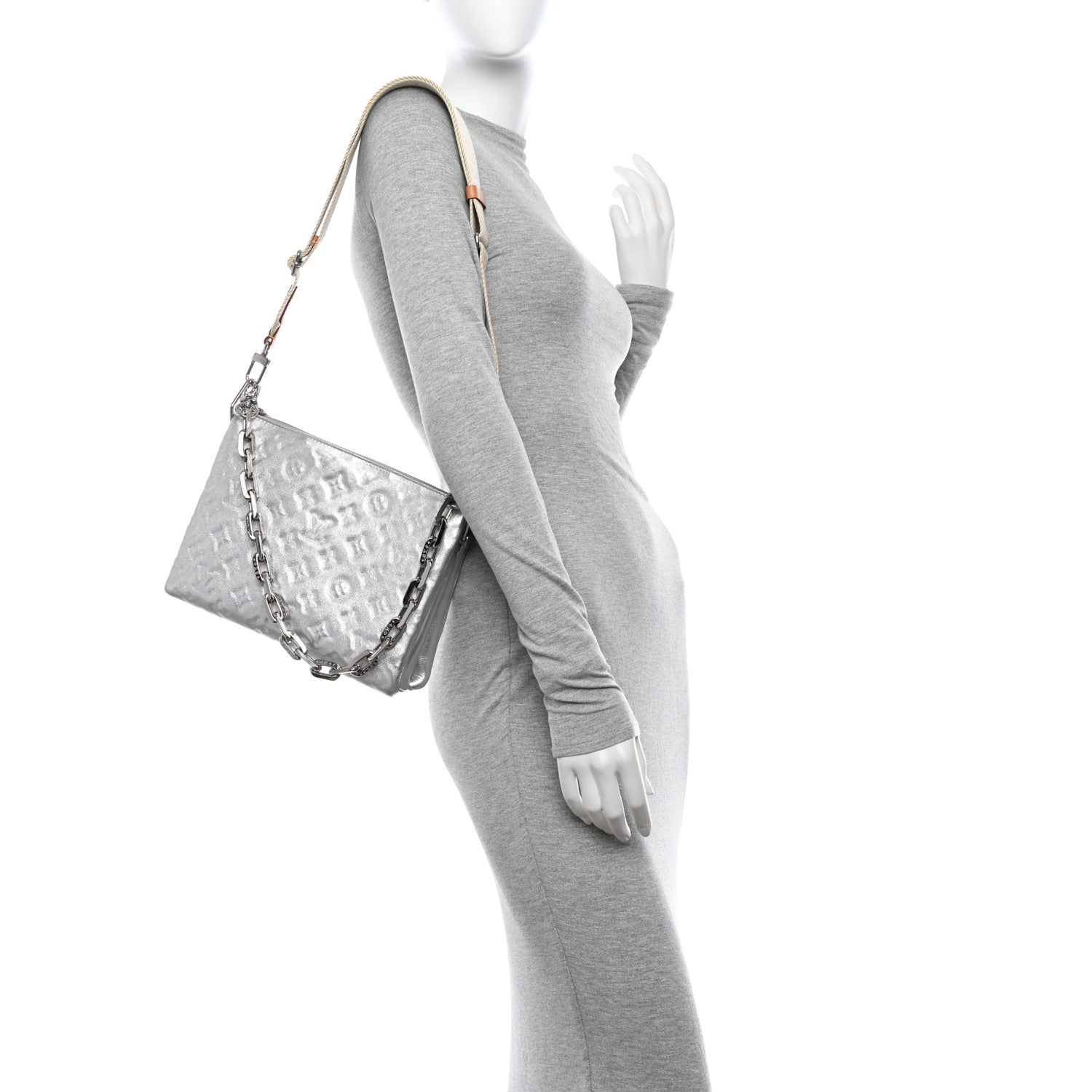 Louis Vuitton Metallic Lambskin Embossed Monogram Coussin BB Silver 2 of 14