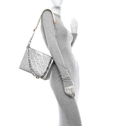 Louis Vuitton Metallic Lambskin Embossed Monogram Coussin BB Silver 2 of 14