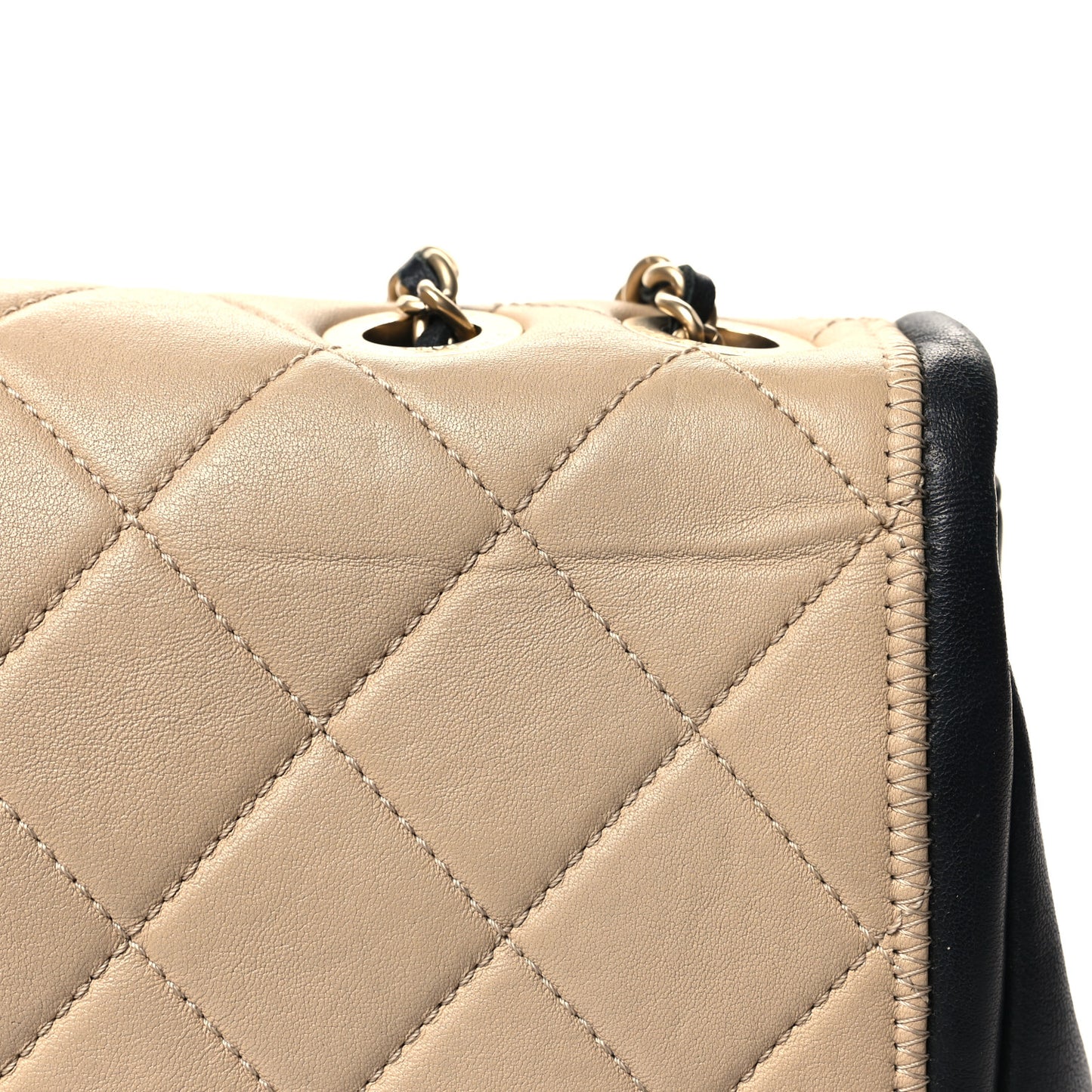 Calfskin Quilted Medium Graphic Flap Beige Black