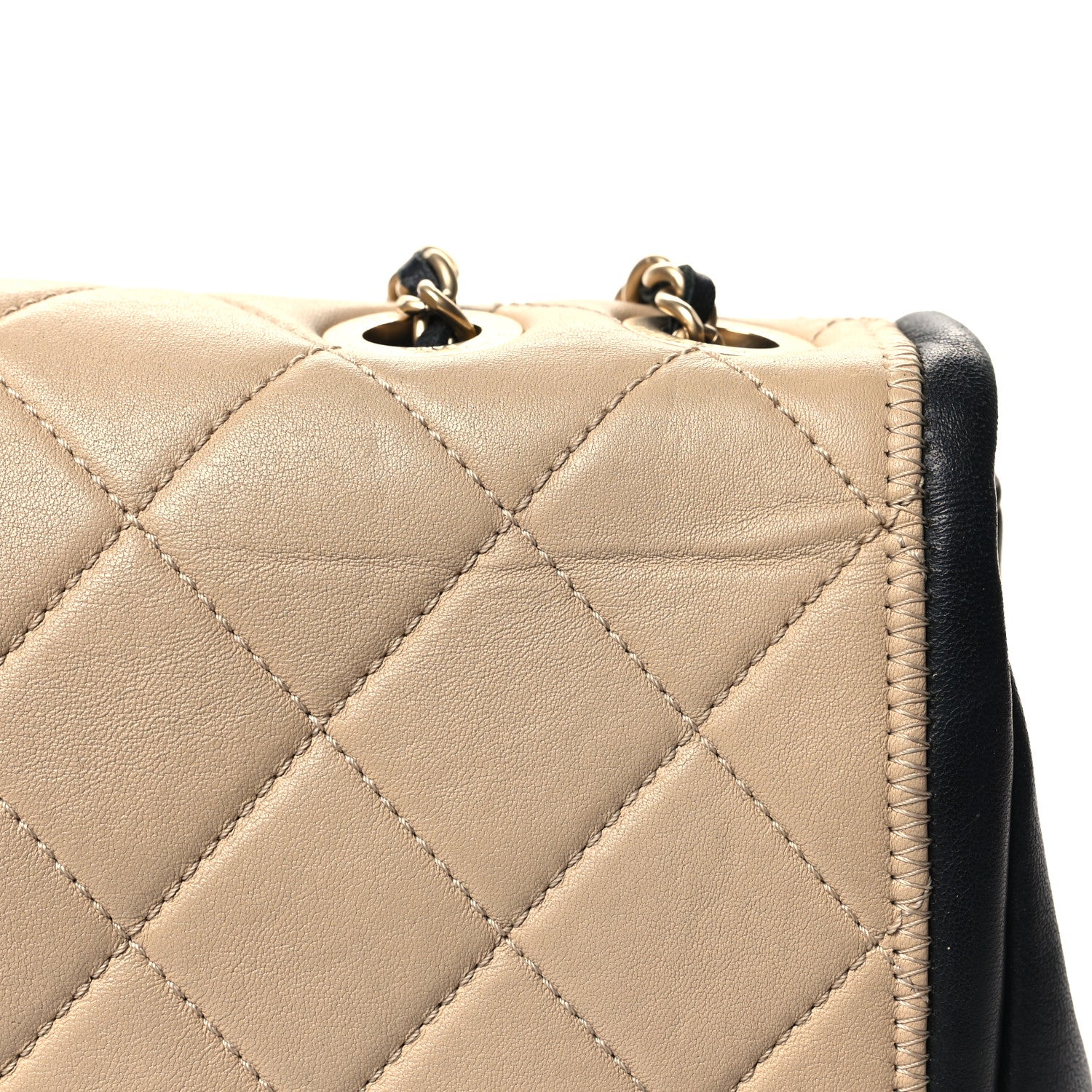 Chanel Calfskin Quilted Medium Graphic Flap Beige Black 12 of 12