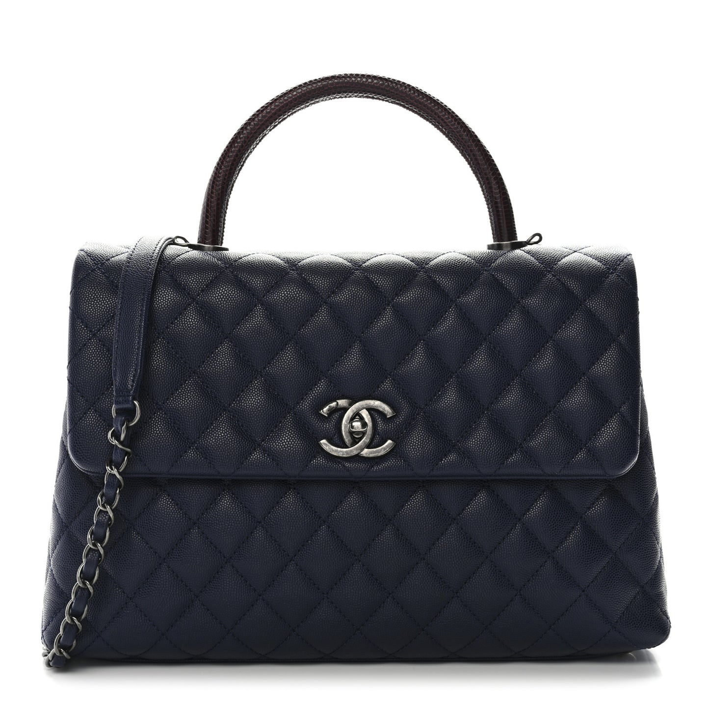 Caviar Lizard Quilted Medium Coco Handle Flap Navy